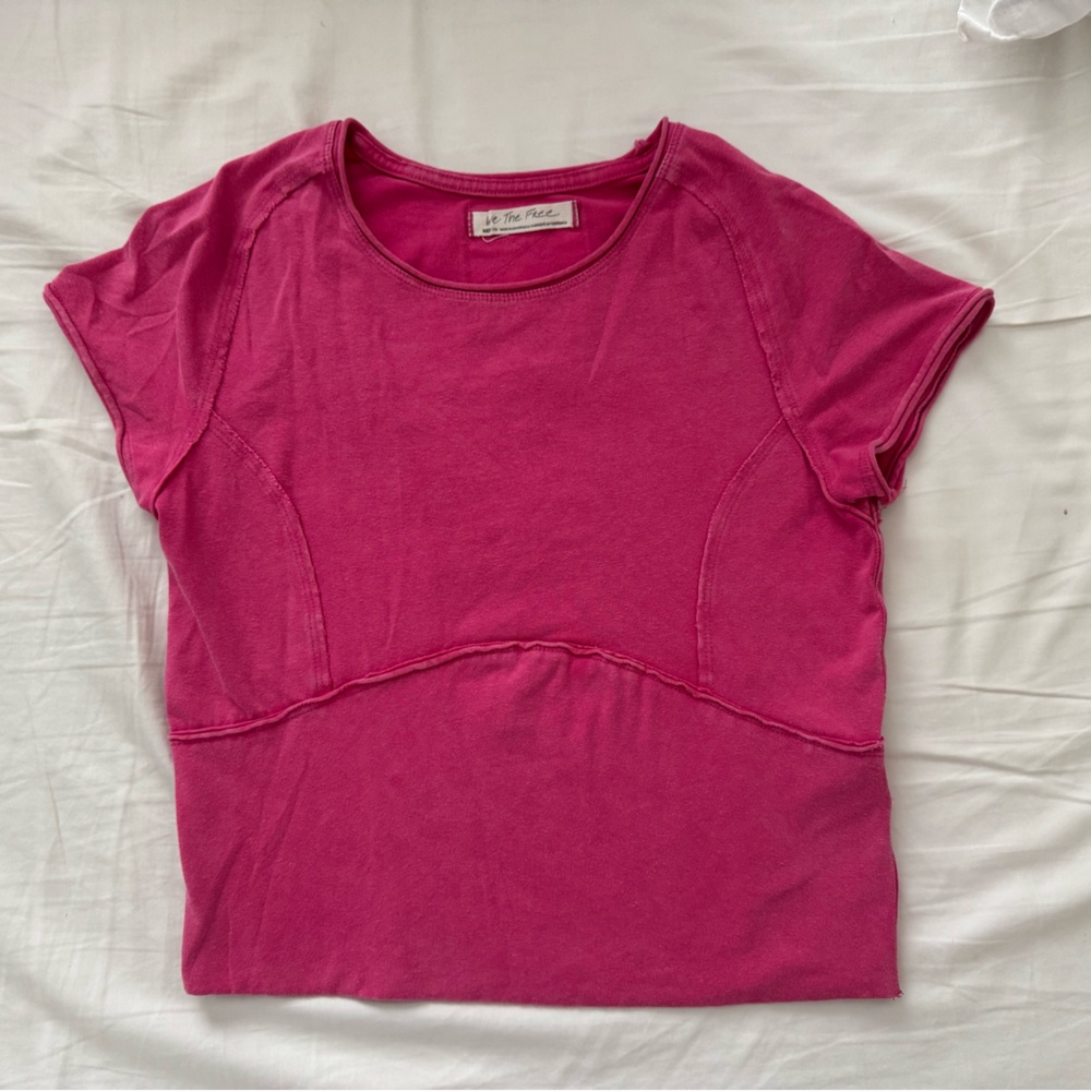 Free People Fuchsia Short Sleeve Tee
